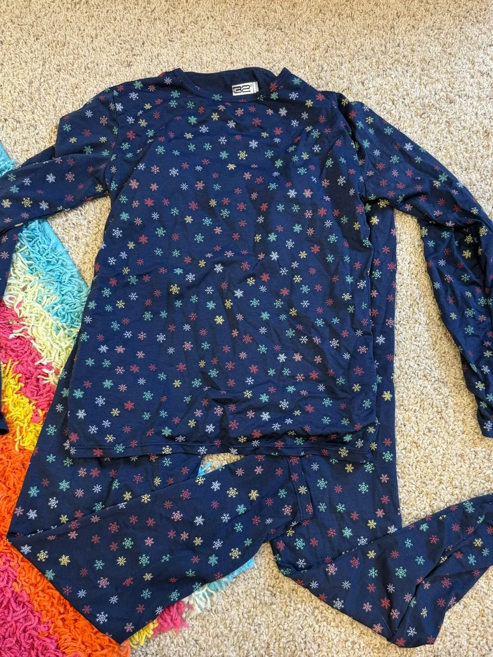 32 Degrees Navy Snowflake print Long-Sleeve, Pajama Set